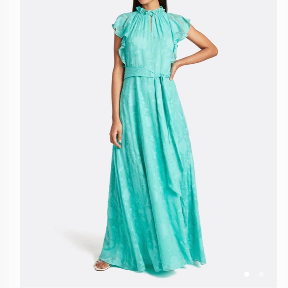 Tahari ASL long length dress. Short sleeves, beautiful light green/turquoise.